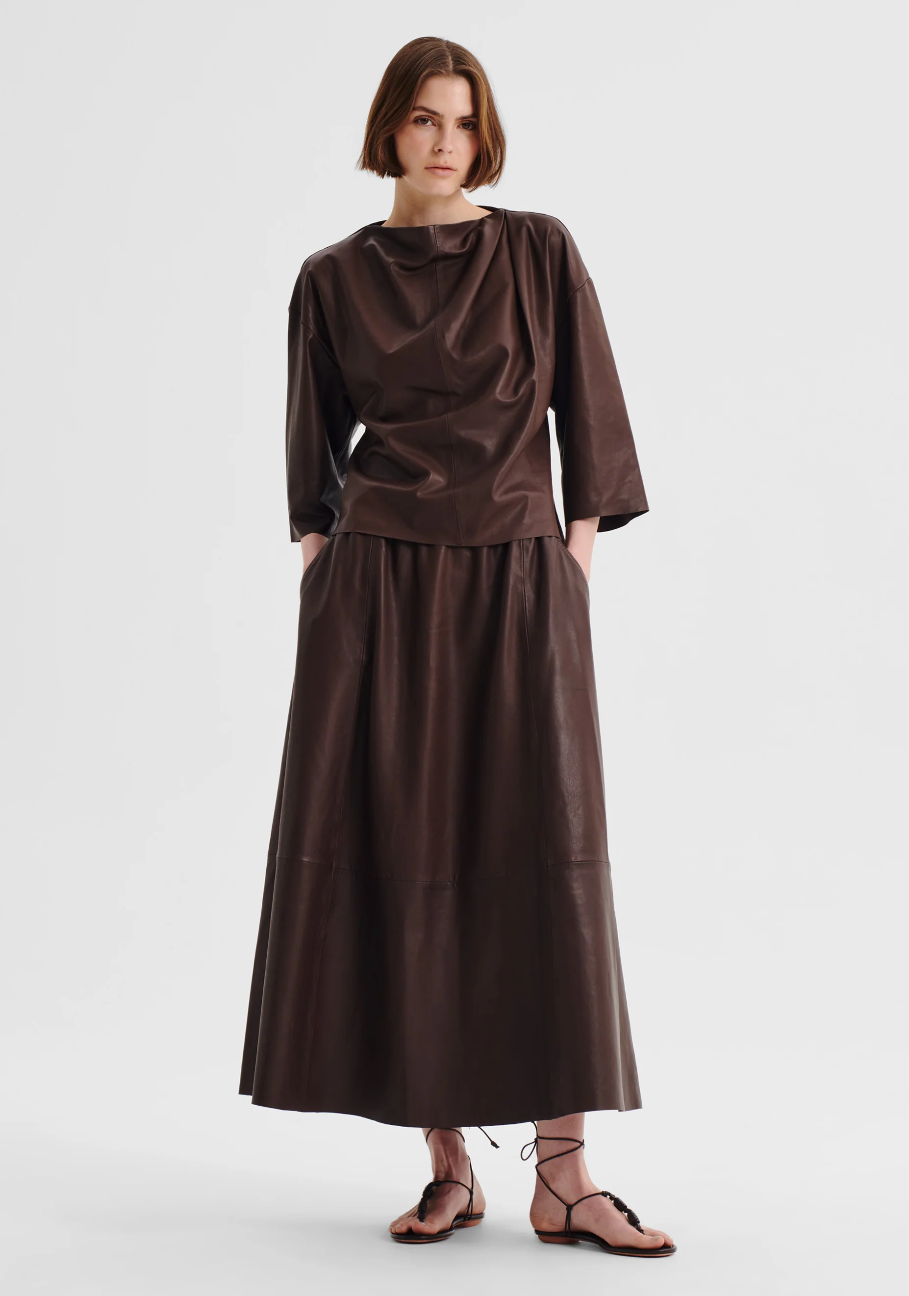 Addison Leather Skirt_Chocolate