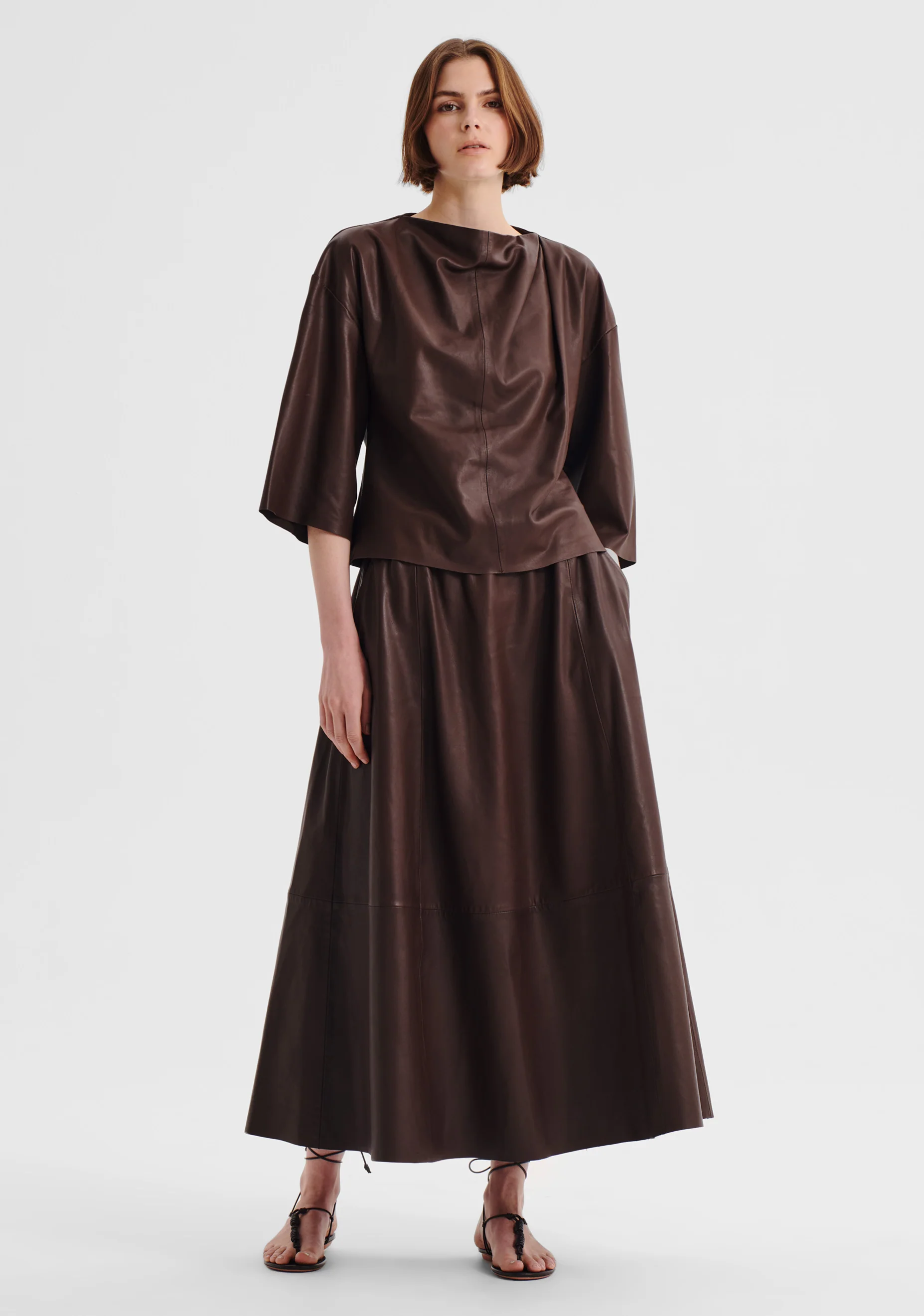 Addison Leather Skirt_Chocolate - Image 3