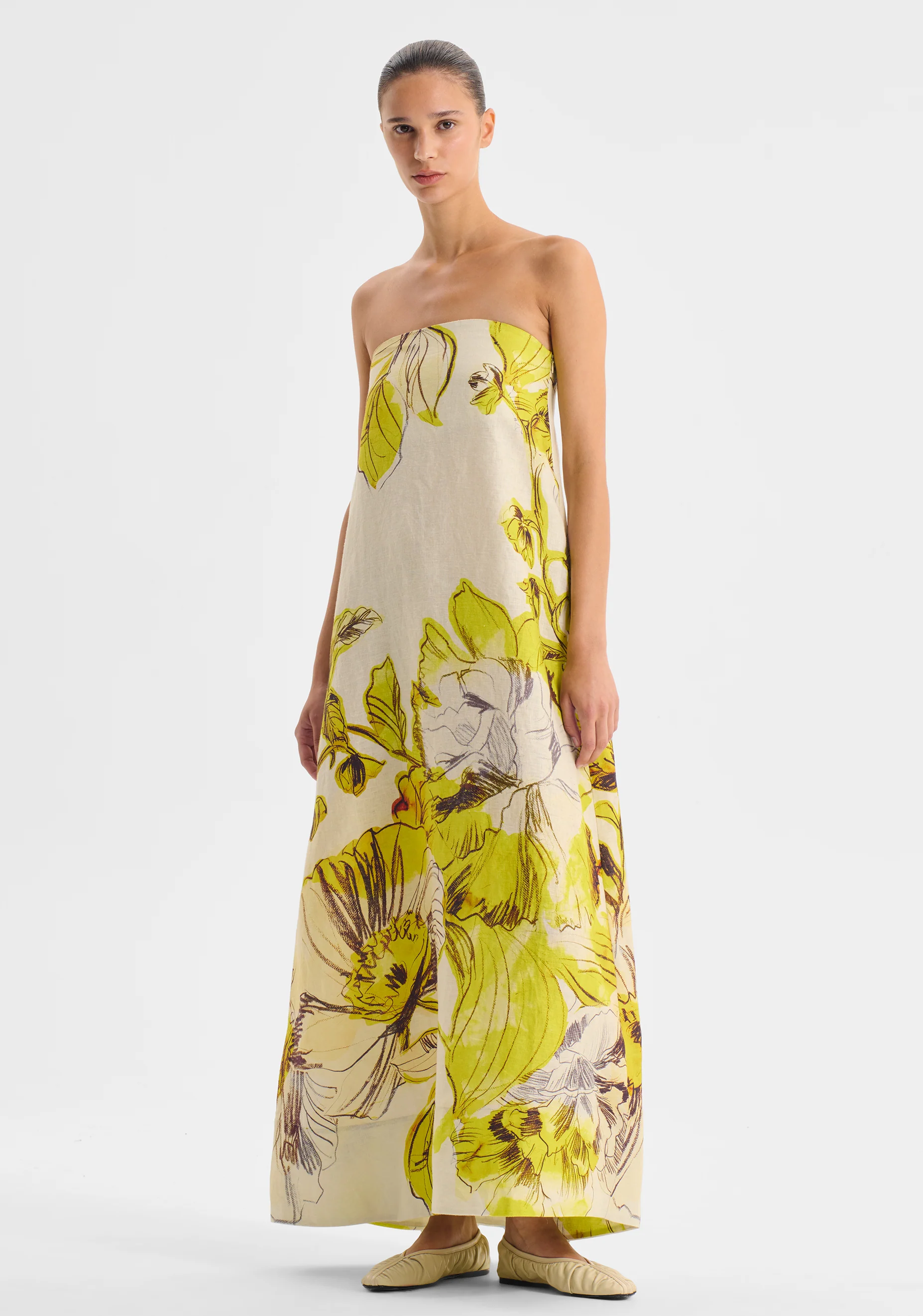 Mae Linen Strapless Dress_Lemon - Image 2