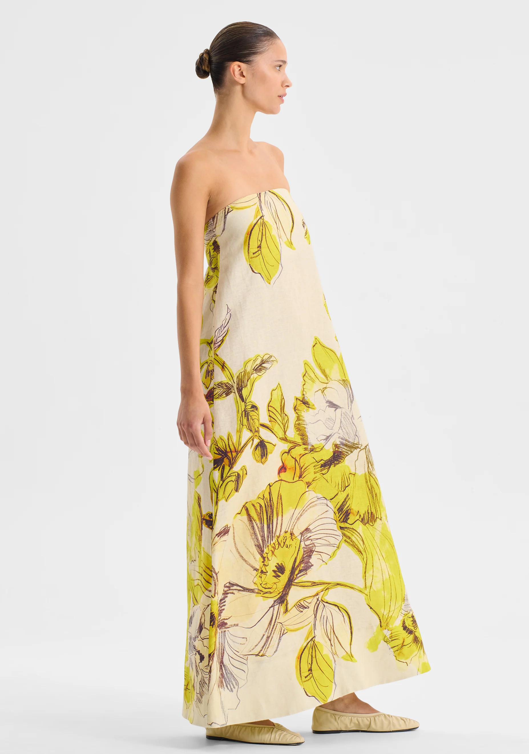 Mae Linen Strapless Dress_Lemon - Image 3