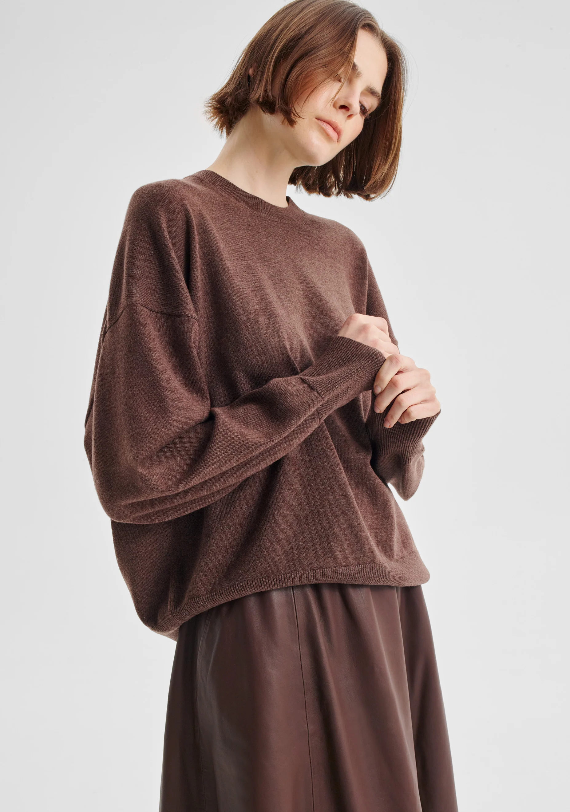 Payton Round Neck Merino Knit Pullover_Nutmeg
