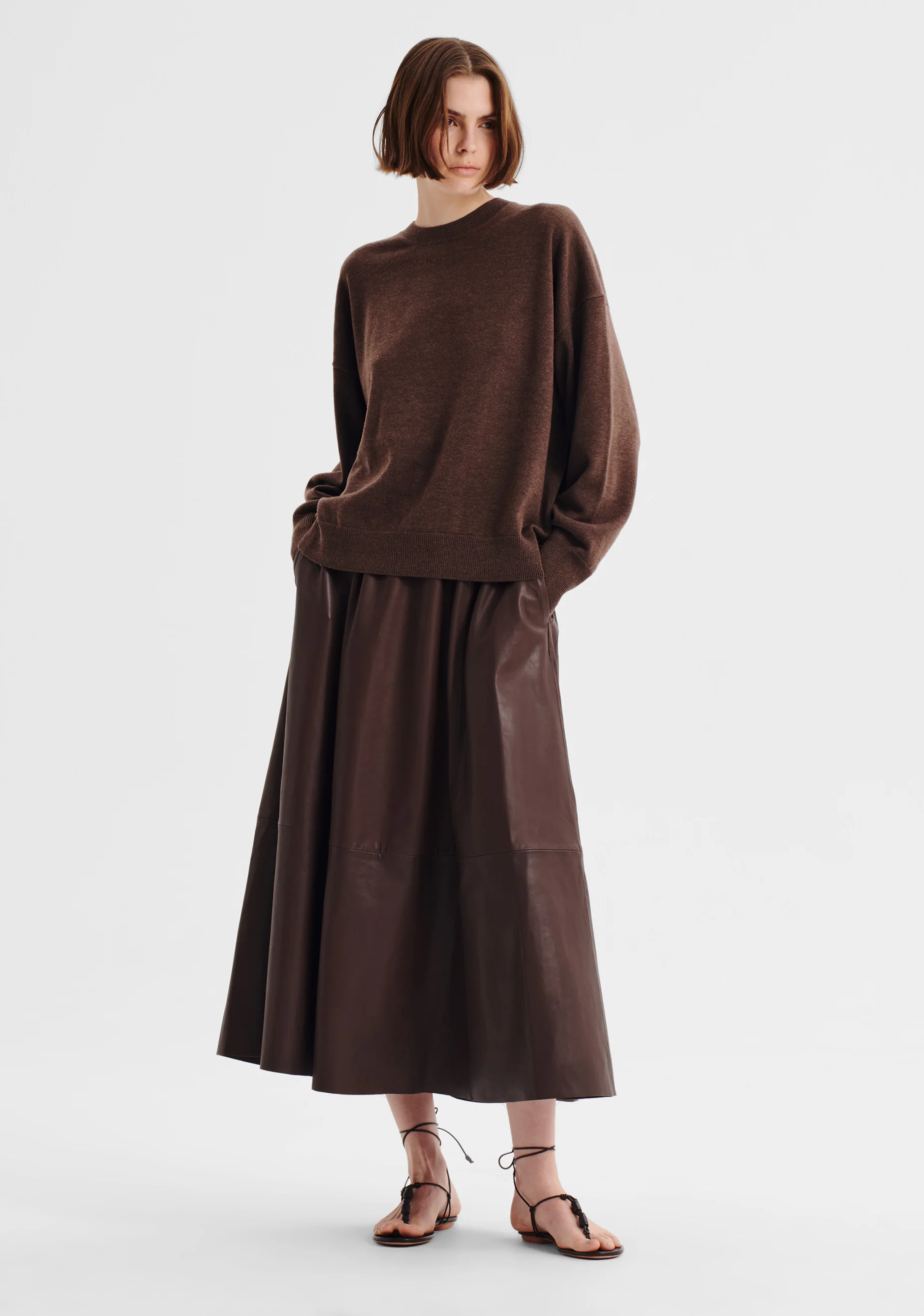 Payton Round Neck Merino Knit Pullover_Nutmeg - Image 3