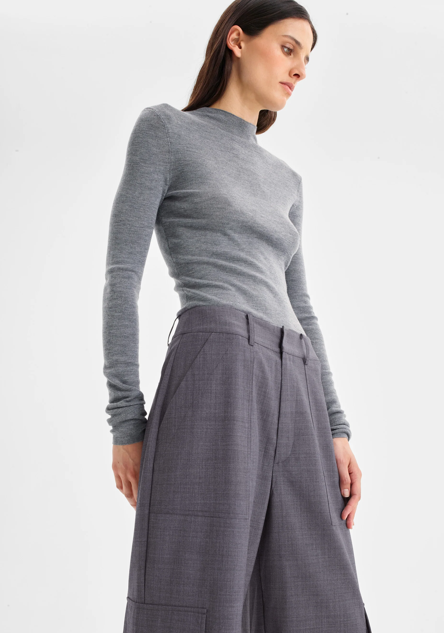 Talia L/S Merino Knit Top_Grey Marl - Image 3